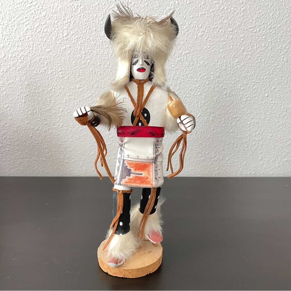 11” White Buffalo Kachina Spirit Doll Native Warrior Dancer Signed ESTATE